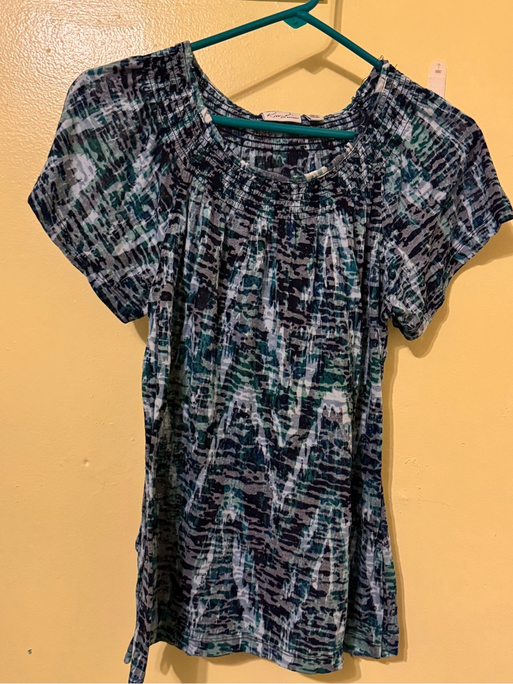 Kim Rogers Blue and Green Abstract Short-Sleeve Tee